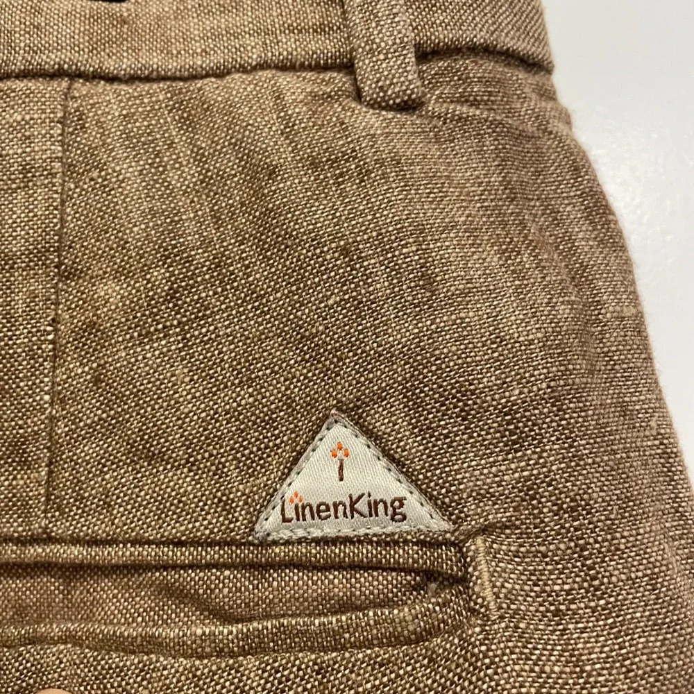 LinenKing Mens Brown 100% Linen Straight Leg Flat Front Trousers L1777448